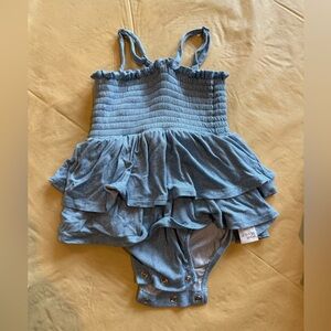Posh peanut denim Ruffled Baby Romper